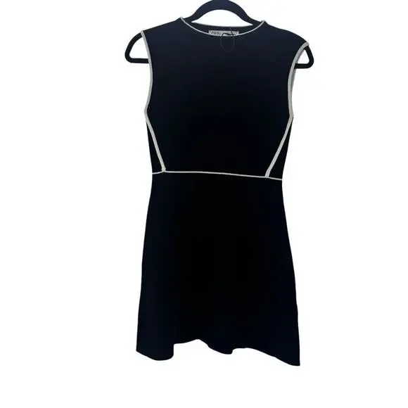 Zara Women's Knit Fit and Flare Dress Sleeveless Black/White Size Medium - Picture 2 of 8